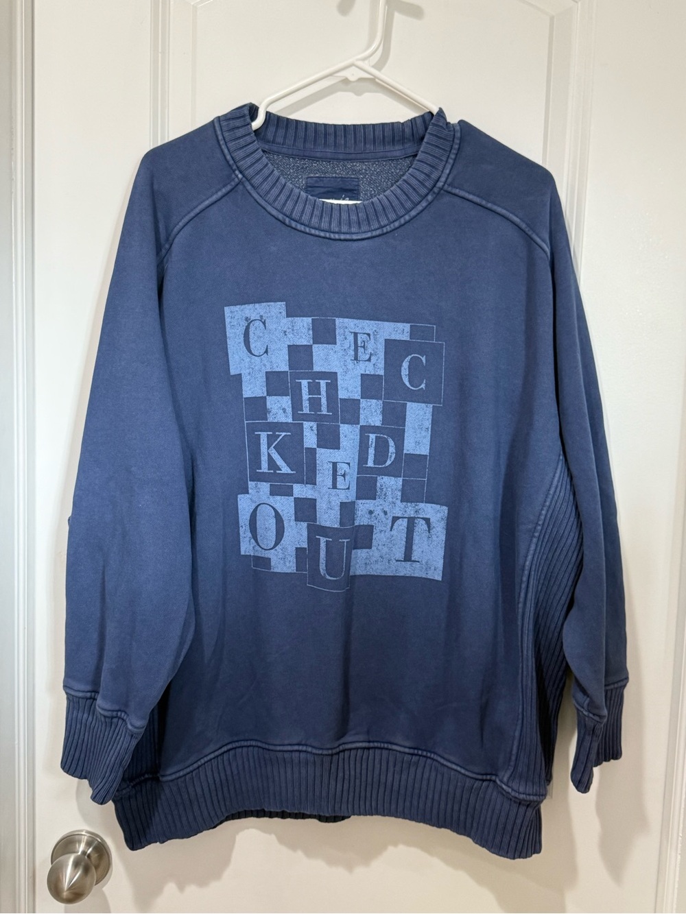 Aerie Navy “Checked Out” Sweatshirt